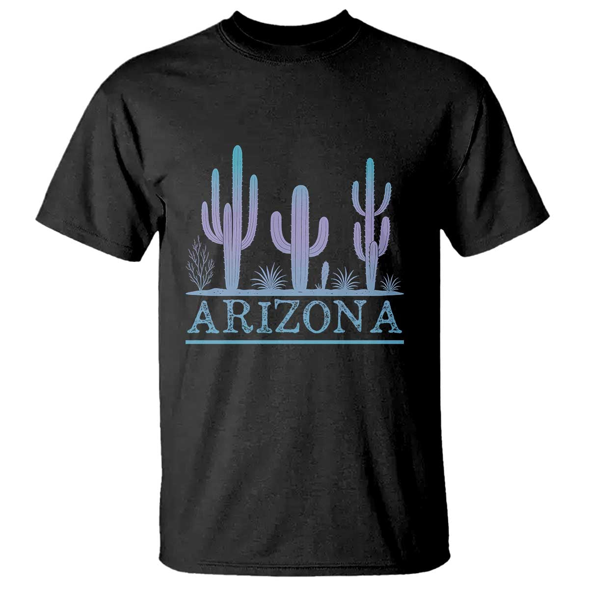 Retro Neon Silhouette Cactus Arizona Graphic T Shirt Modern Southwest Desert Aesthetic Travel Souvenir TS02 Black Print Your Wear