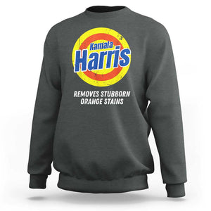 Funny Kamala Harris 2024 Sweatshirt Madam President Removes Stubborn Orange Stains TS02 Dark Heather Print Your Wear