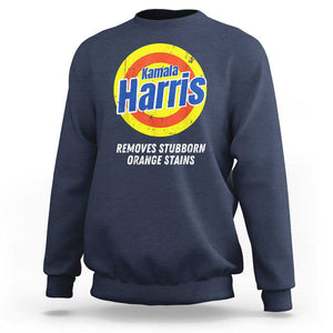 Funny Kamala Harris 2024 Sweatshirt Madam President Removes Stubborn Orange Stains TS02 Navy Print Your Wear