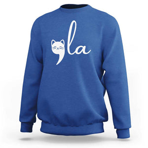 Comma La Kamala Harris Sweatshirt Retro Cat For Madam President 2024 TS02 Royal Blue Print Your Wear