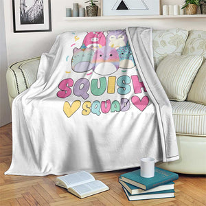 Kawaii Plush Animals Squish Squad Graphic Throw Blanket Cute Pastel Animal Party Confetti