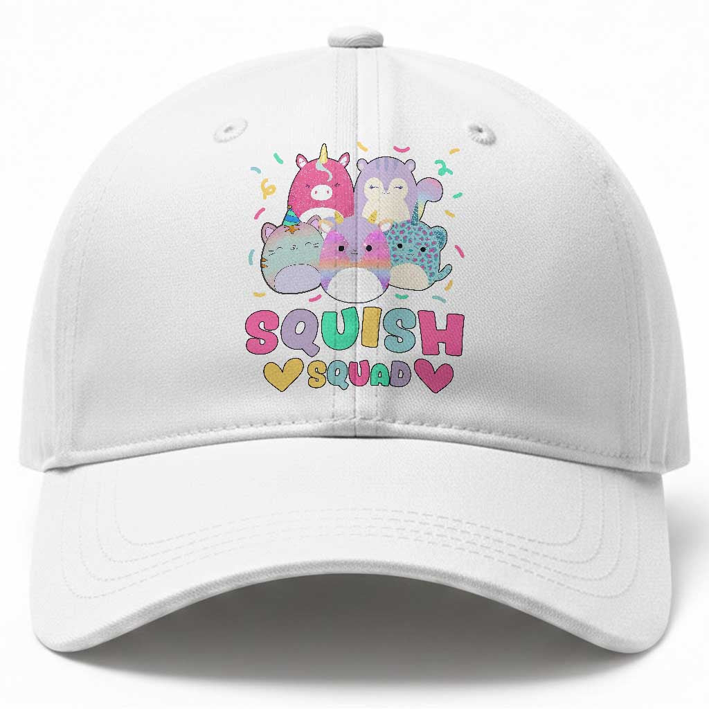 Kawaii Plush Animals Squish Squad Graphic Baseball Cap Cute Pastel Animal Party Confetti