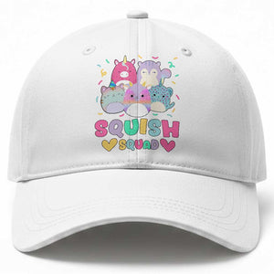 Kawaii Plush Animals Squish Squad Graphic Baseball Cap Cute Pastel Animal Party Confetti