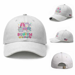 Kawaii Plush Animals Squish Squad Graphic Baseball Cap Cute Pastel Animal Party Confetti