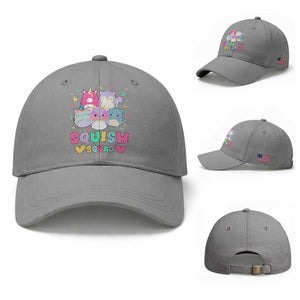 Kawaii Plush Animals Squish Squad Graphic Baseball Cap Cute Pastel Animal Party Confetti