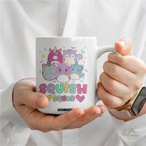 Kawaii Plush Animals Squish Squad Graphic Coffee Mug Cute Pastel Animal Party Confetti