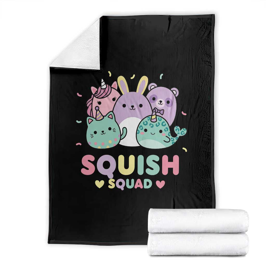 Kawaii Pastel Squish Squad Graphic Throw Blanket Cute Rainbow Animal Friends