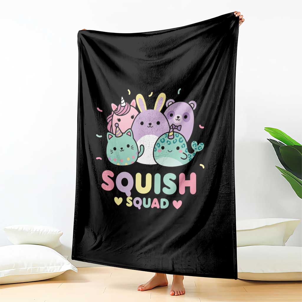 Kawaii Pastel Squish Squad Graphic Throw Blanket Cute Rainbow Animal Friends