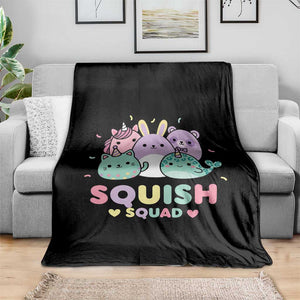 Kawaii Pastel Squish Squad Graphic Throw Blanket Cute Rainbow Animal Friends
