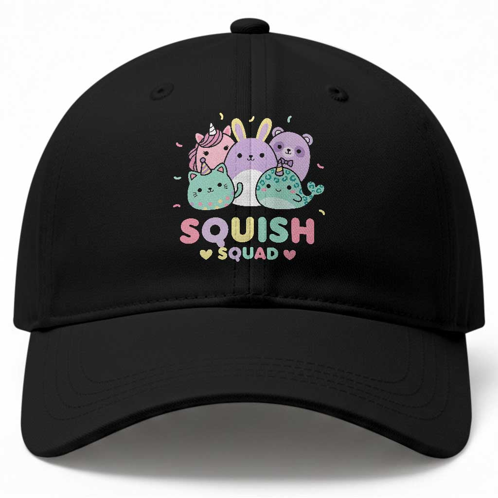 Kawaii Pastel Squish Squad Graphic Baseball Cap Cute Rainbow Animal Friends