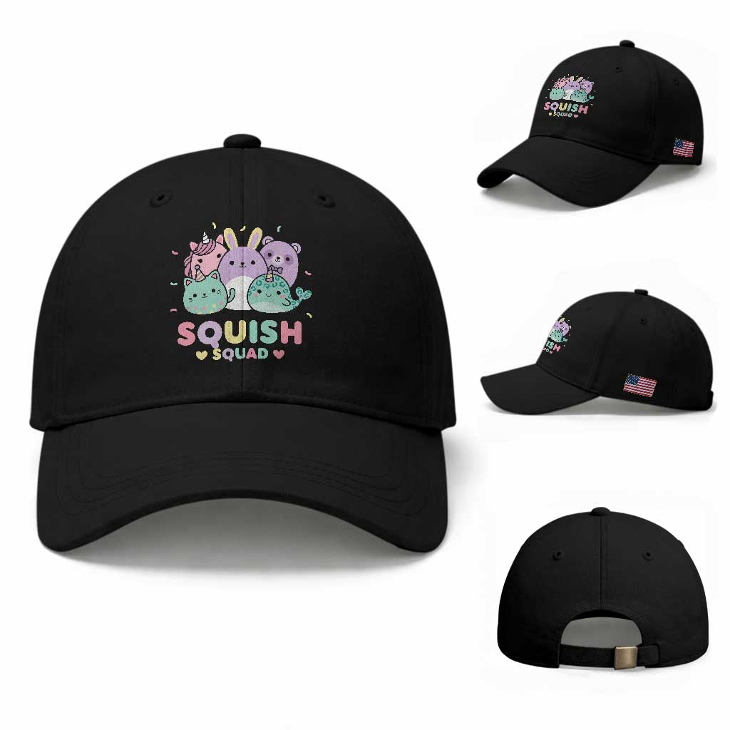 Kawaii Pastel Squish Squad Graphic Baseball Cap Cute Rainbow Animal Friends