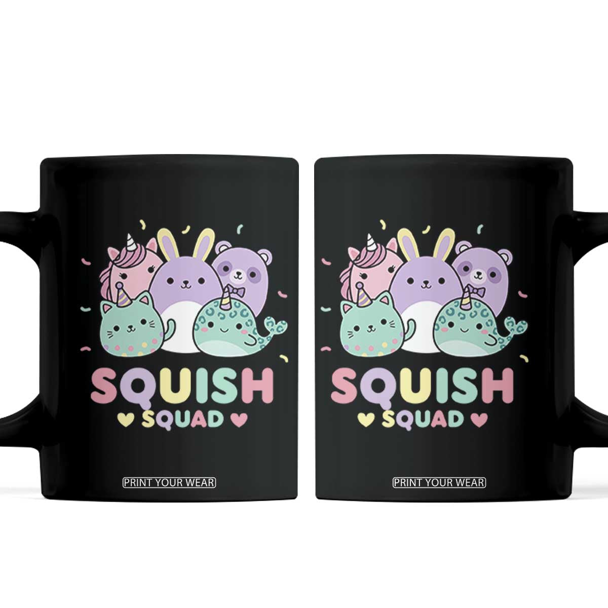 Kawaii Pastel Squish Squad Graphic Coffee Mug Cute Rainbow Animal Friends