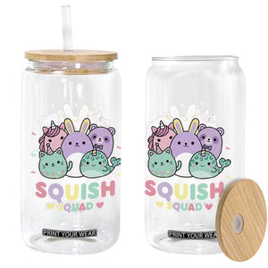 Kawaii Pastel Squish Squad Graphic Glass Can Cute Rainbow Animal Friends