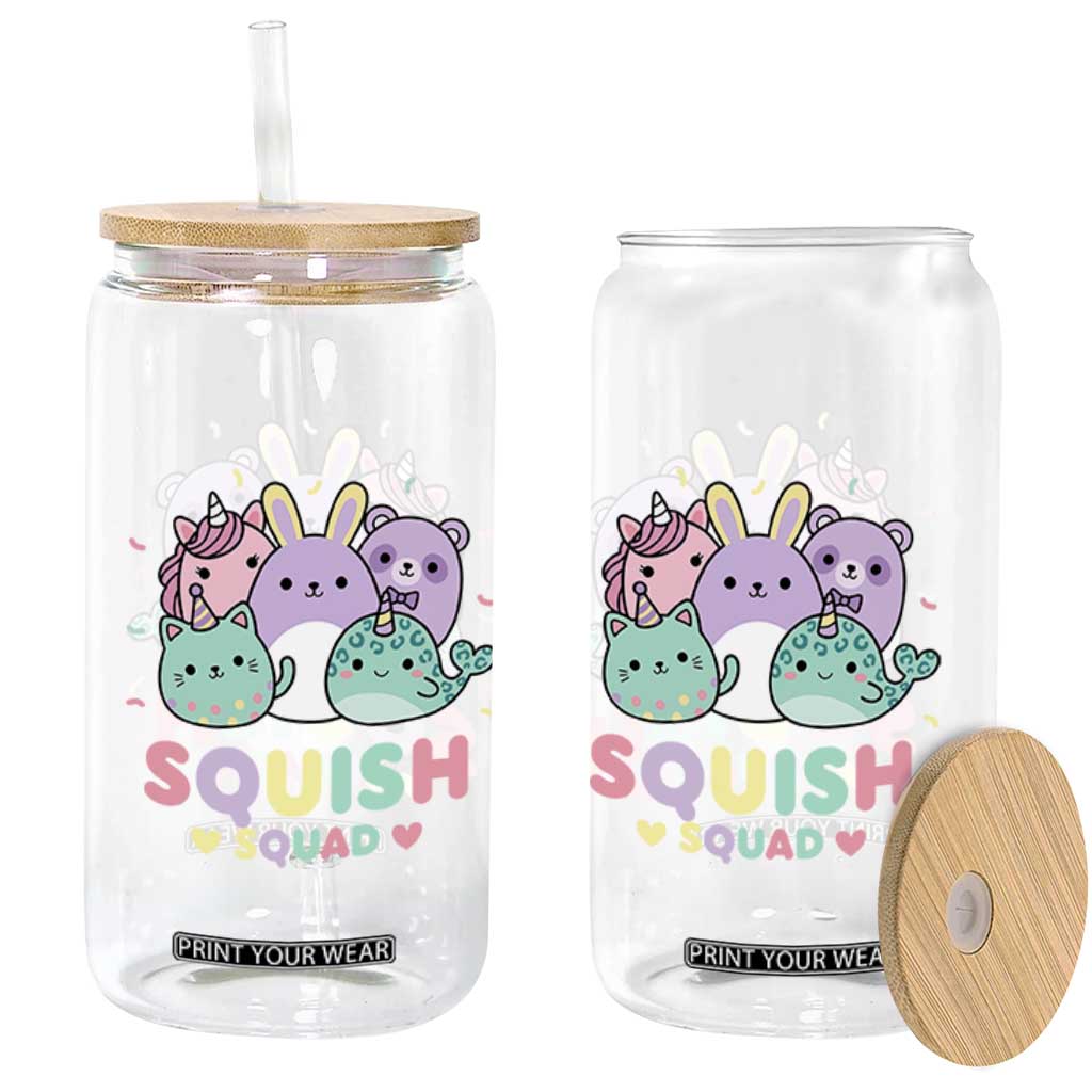 Kawaii Pastel Squish Squad Graphic Glass Can Cute Rainbow Animal Friends
