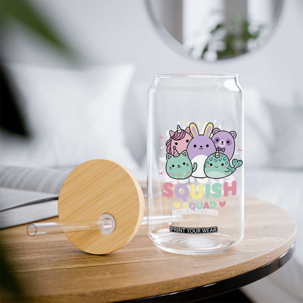 Kawaii Pastel Squish Squad Graphic Glass Can Cute Rainbow Animal Friends