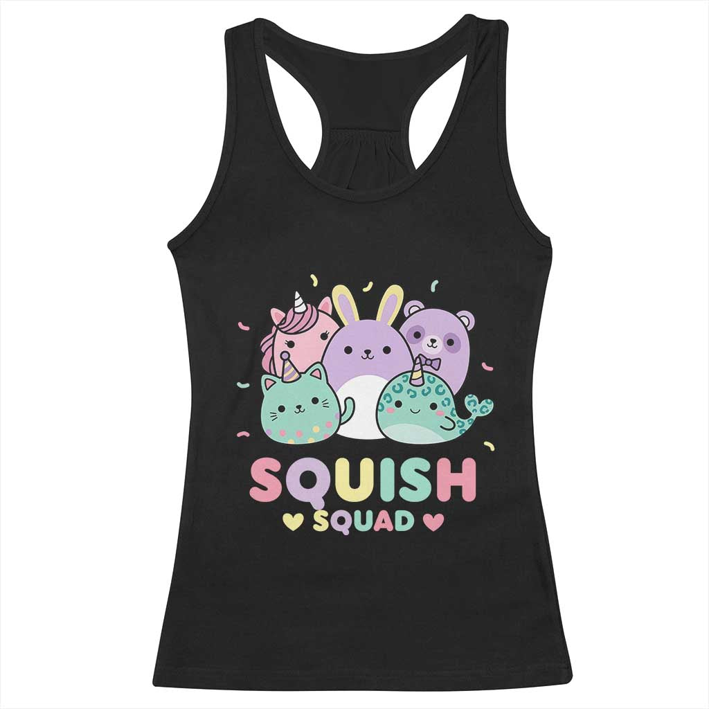 Kawaii Pastel Squish Squad Graphic Racerback Tank Top Cute Rainbow Animal Friends