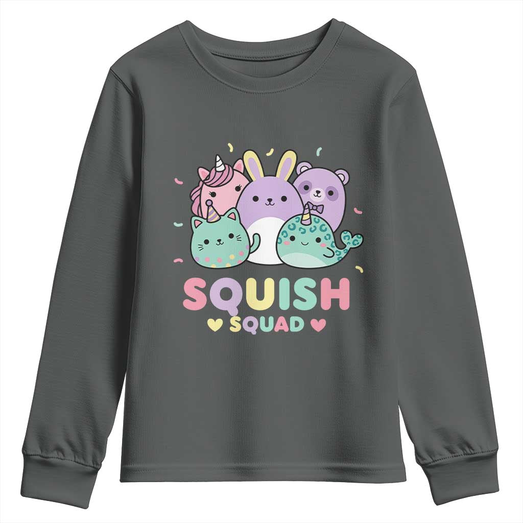 Kawaii Pastel Squish Squad Graphic Youth Sweatshirt Cute Rainbow Animal Friends