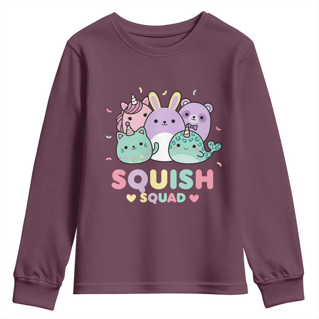 Kawaii Pastel Squish Squad Graphic Youth Sweatshirt Cute Rainbow Animal Friends