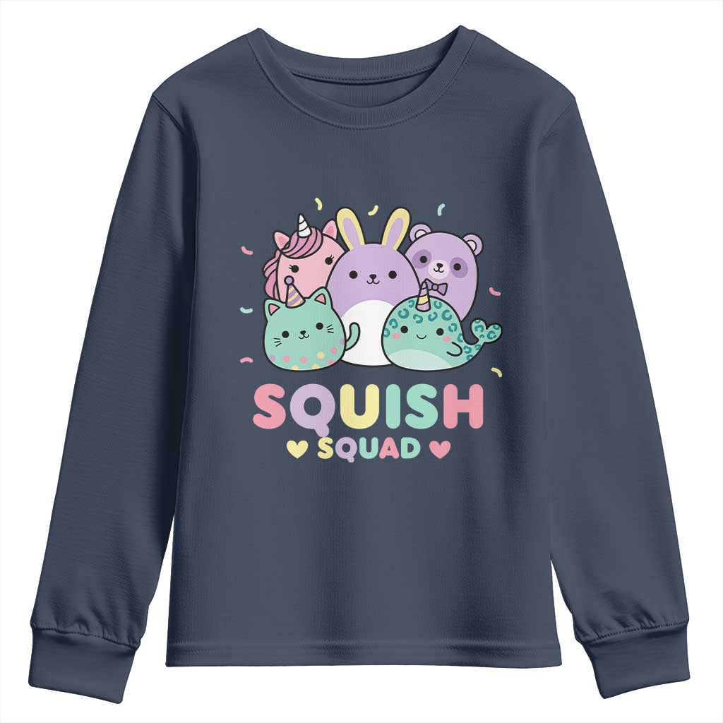 Kawaii Pastel Squish Squad Graphic Youth Sweatshirt Cute Rainbow Animal Friends
