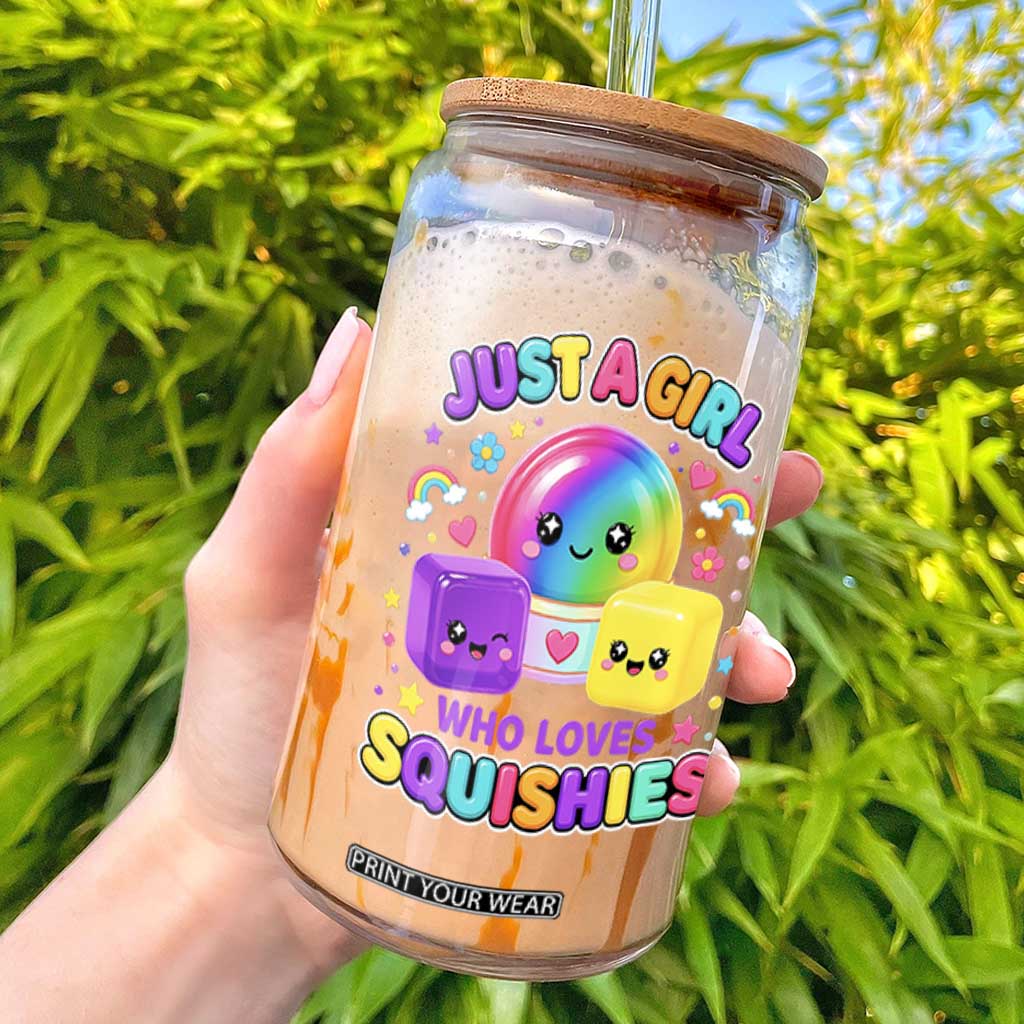 Just A Girl Who Loves Squishies Graphic Glass Can Kawaii Rainbow Squish Squad Lover