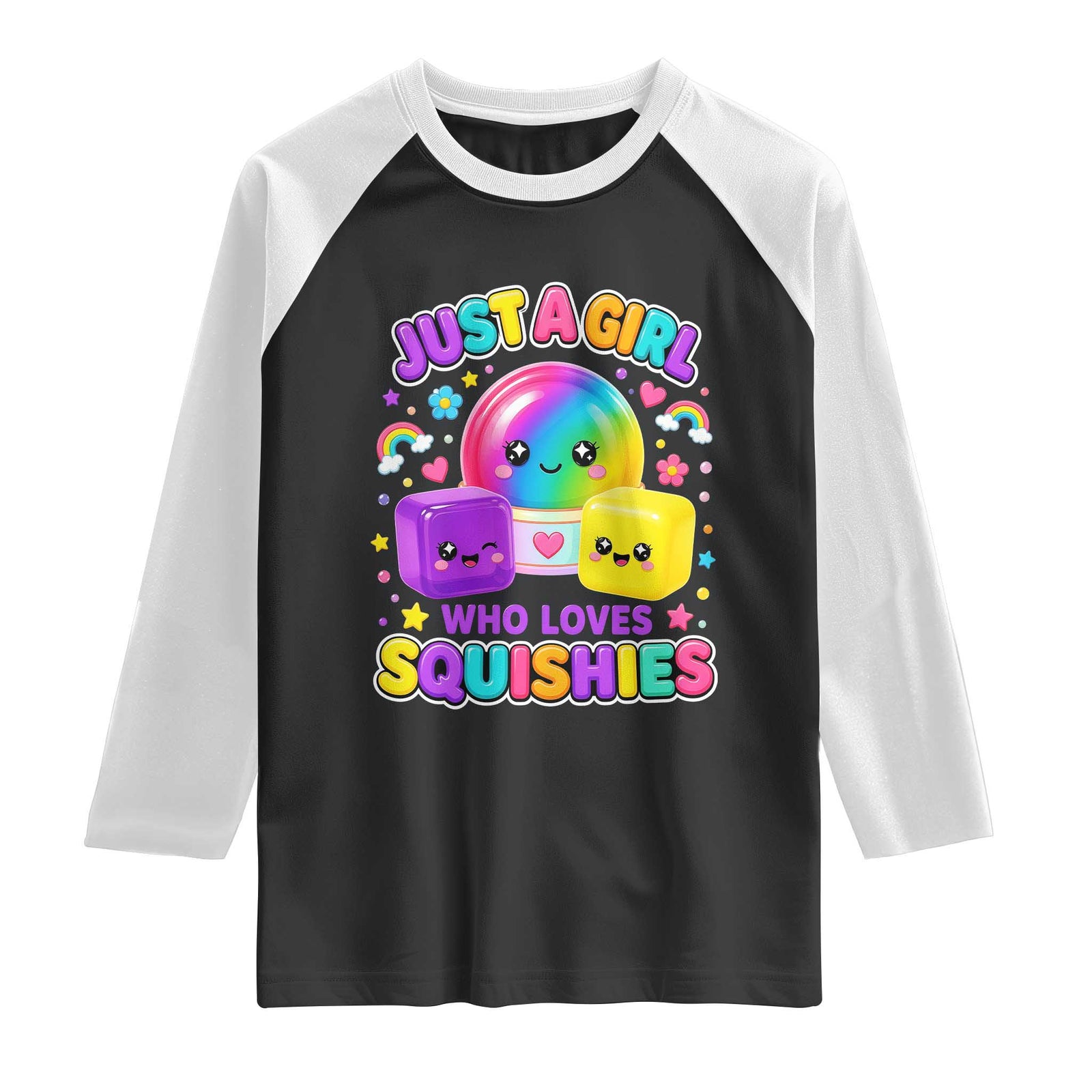 Just A Girl Who Loves Squishies Graphic Raglan Shirt Kawaii Rainbow Squish Squad Lover