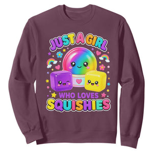 Just A Girl Who Loves Squishies Graphic Sweatshirt Kawaii Rainbow Squish Squad Lover
