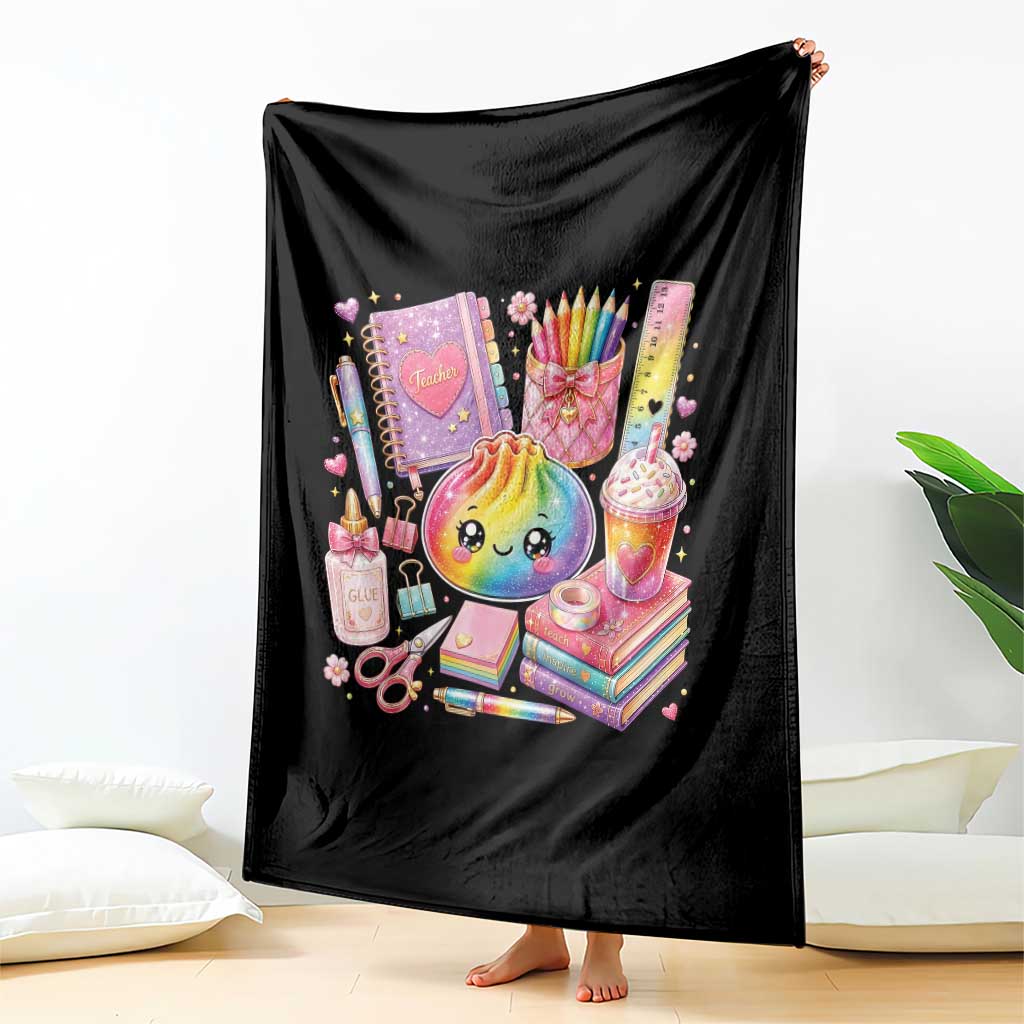 Kawaii Glitter Dumpling Teacher Stationeries Graphic Throw Blanket Cute Back To School for Teachers