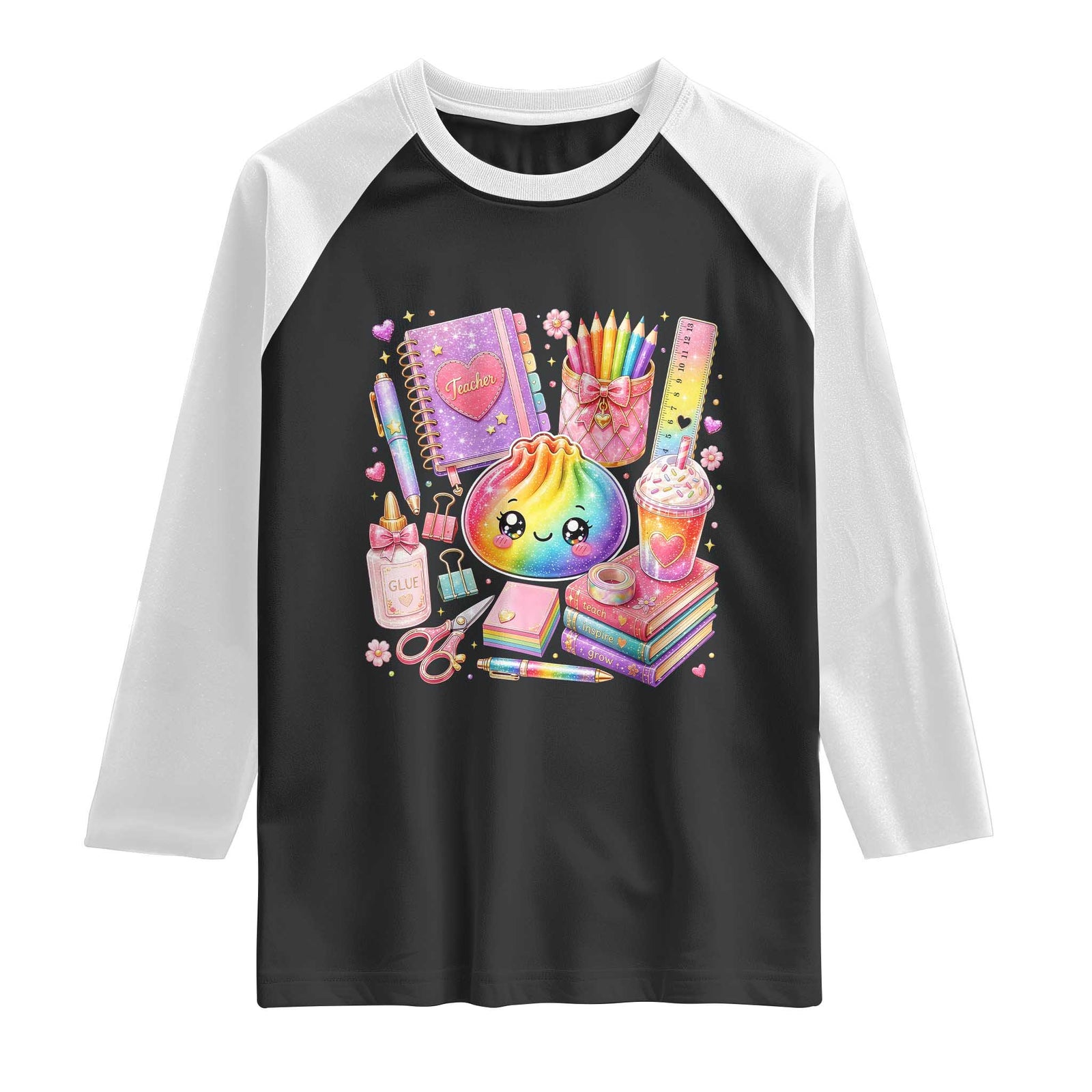 Kawaii Glitter Dumpling Teacher Stationeries Graphic Raglan Shirt Cute Back To School for Teachers