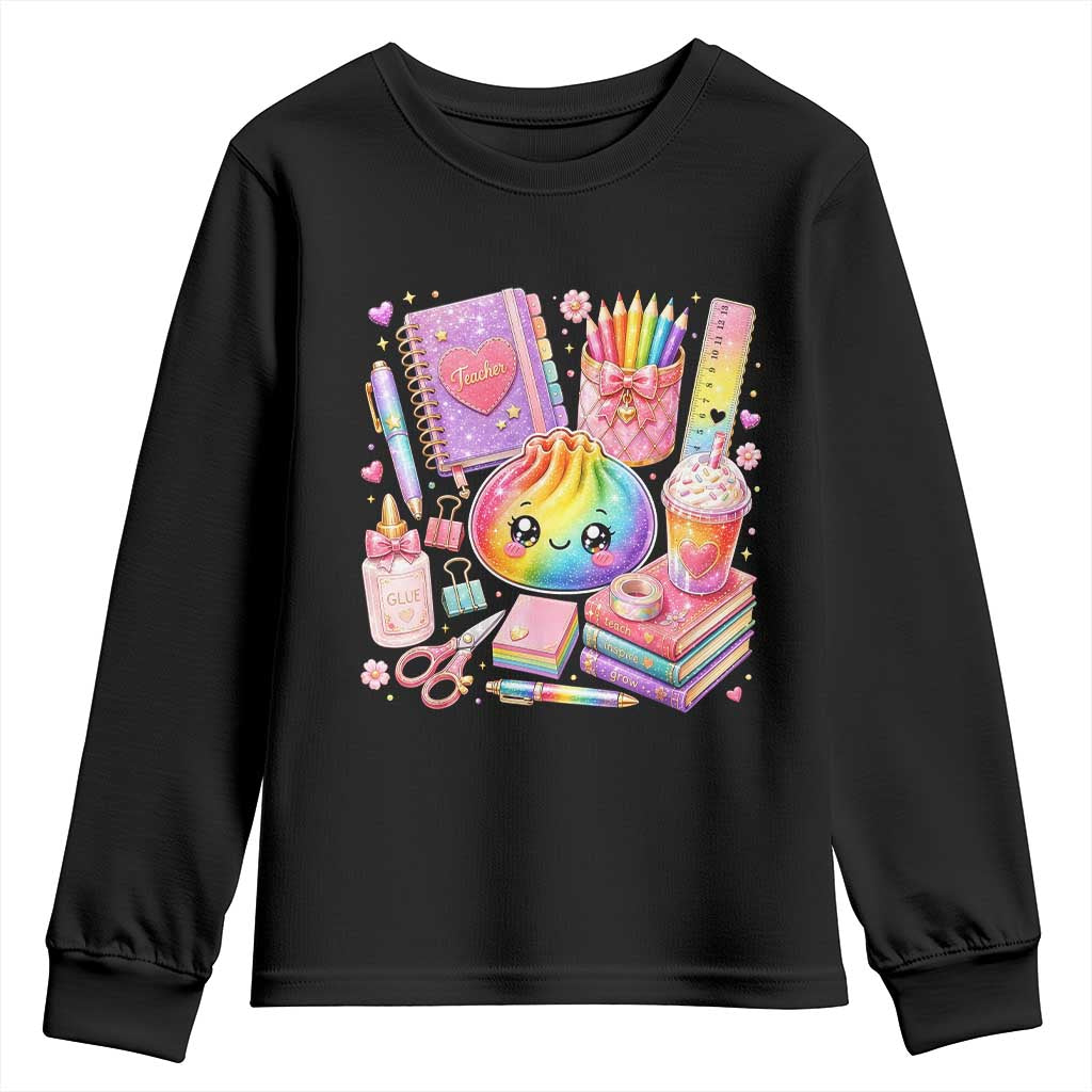Kawaii Glitter Dumpling Teacher Stationeries Graphic Youth Sweatshirt Cute Back To School for Teachers