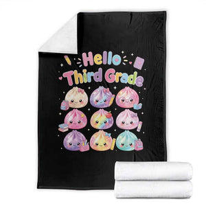 Hello Third Grade Kawaii Glitter Dumplings Graphic Throw Blanket Cute Back To School 3rd Grade Girls