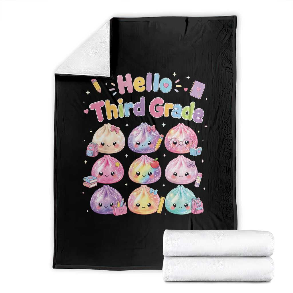 Hello Third Grade Kawaii Glitter Dumplings Graphic Throw Blanket Cute Back To School 3rd Grade Girls