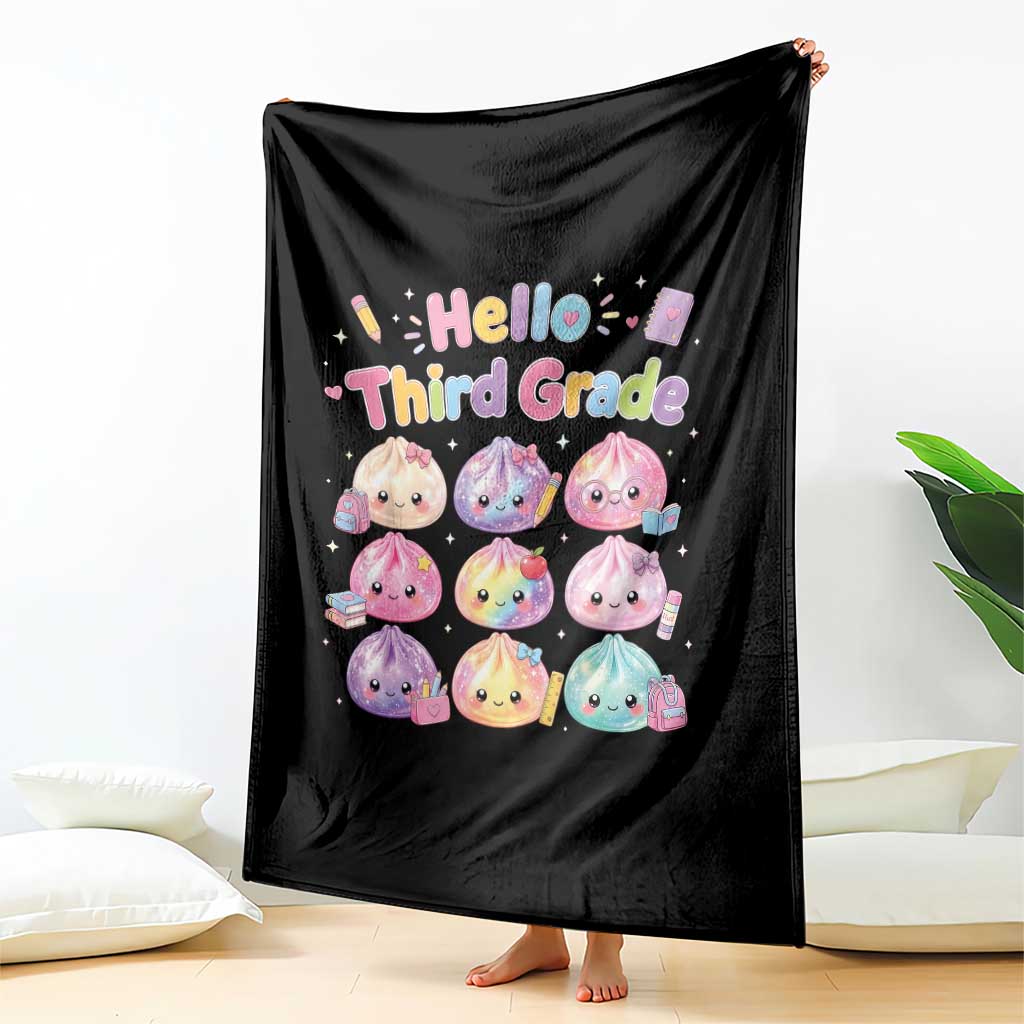 Hello Third Grade Kawaii Glitter Dumplings Graphic Throw Blanket Cute Back To School 3rd Grade Girls