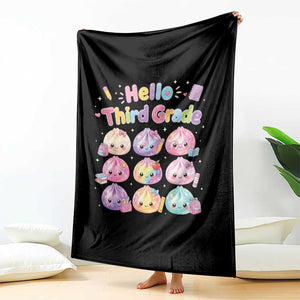 Hello Third Grade Kawaii Glitter Dumplings Graphic Throw Blanket Cute Back To School 3rd Grade Girls
