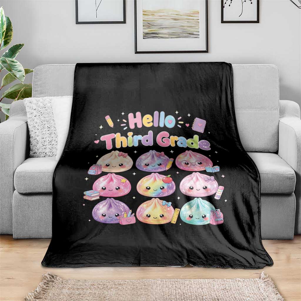 Hello Third Grade Kawaii Glitter Dumplings Graphic Throw Blanket Cute Back To School 3rd Grade Girls