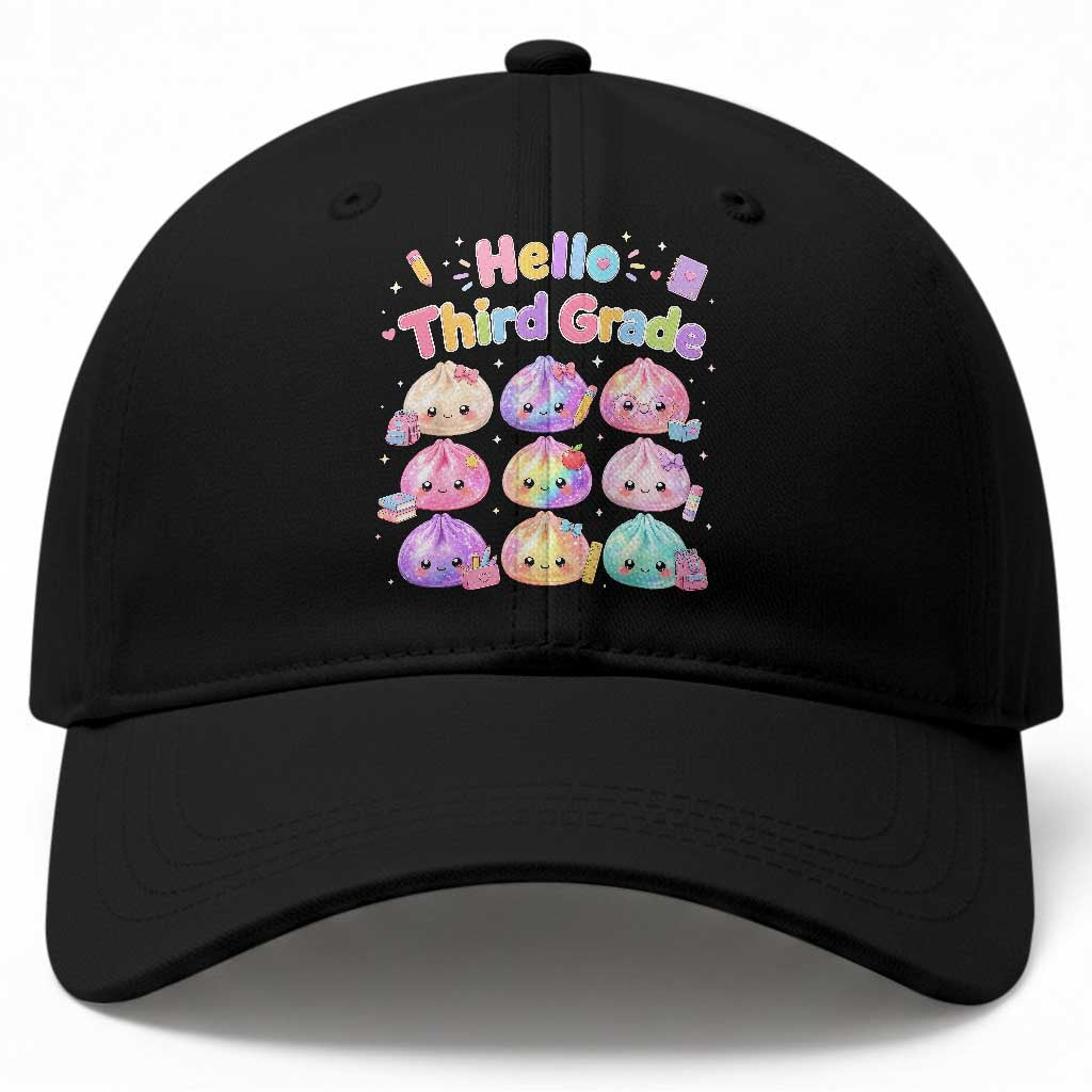 Hello Third Grade Kawaii Glitter Dumplings Graphic Baseball Cap Cute Back To School 3rd Grade Girls