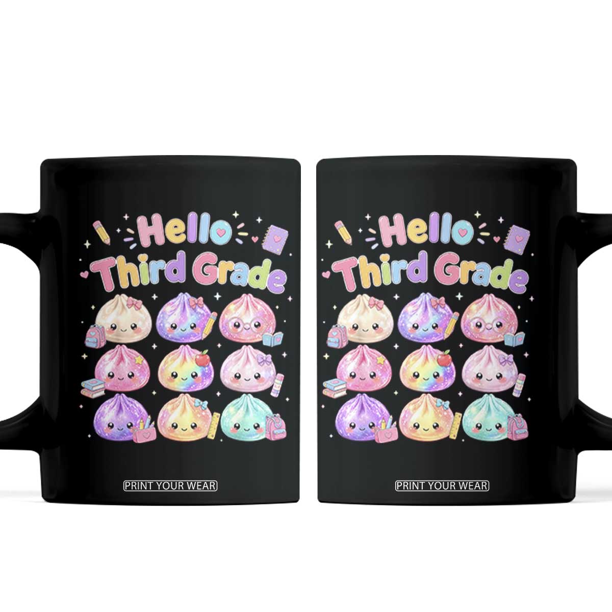 Hello Third Grade Kawaii Glitter Dumplings Graphic Coffee Mug Cute Back To School 3rd Grade Girls