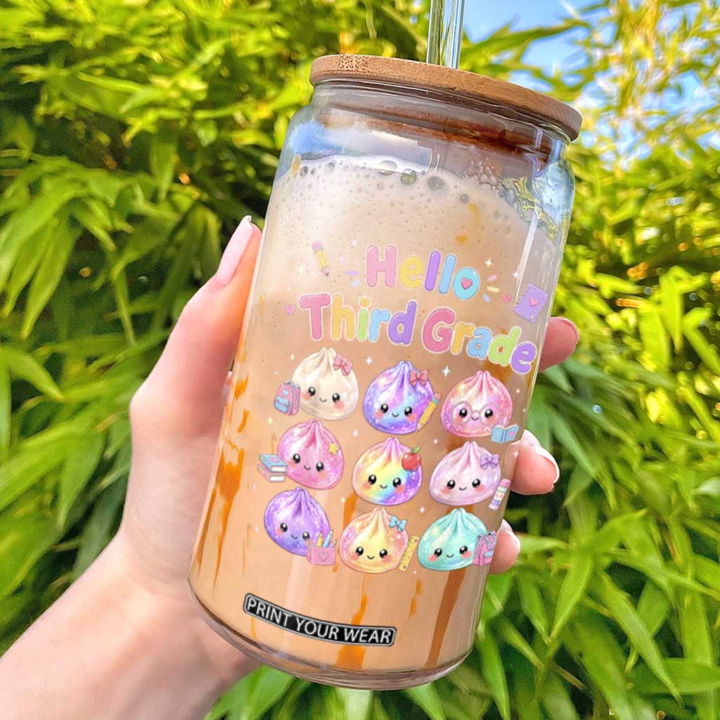 Hello Third Grade Kawaii Glitter Dumplings Graphic Glass Can Cute Back To School 3rd Grade Girls