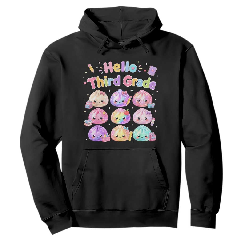 Hello Third Grade Kawaii Glitter Dumplings Graphic Hoodie Cute Back To School 3rd Grade Girls