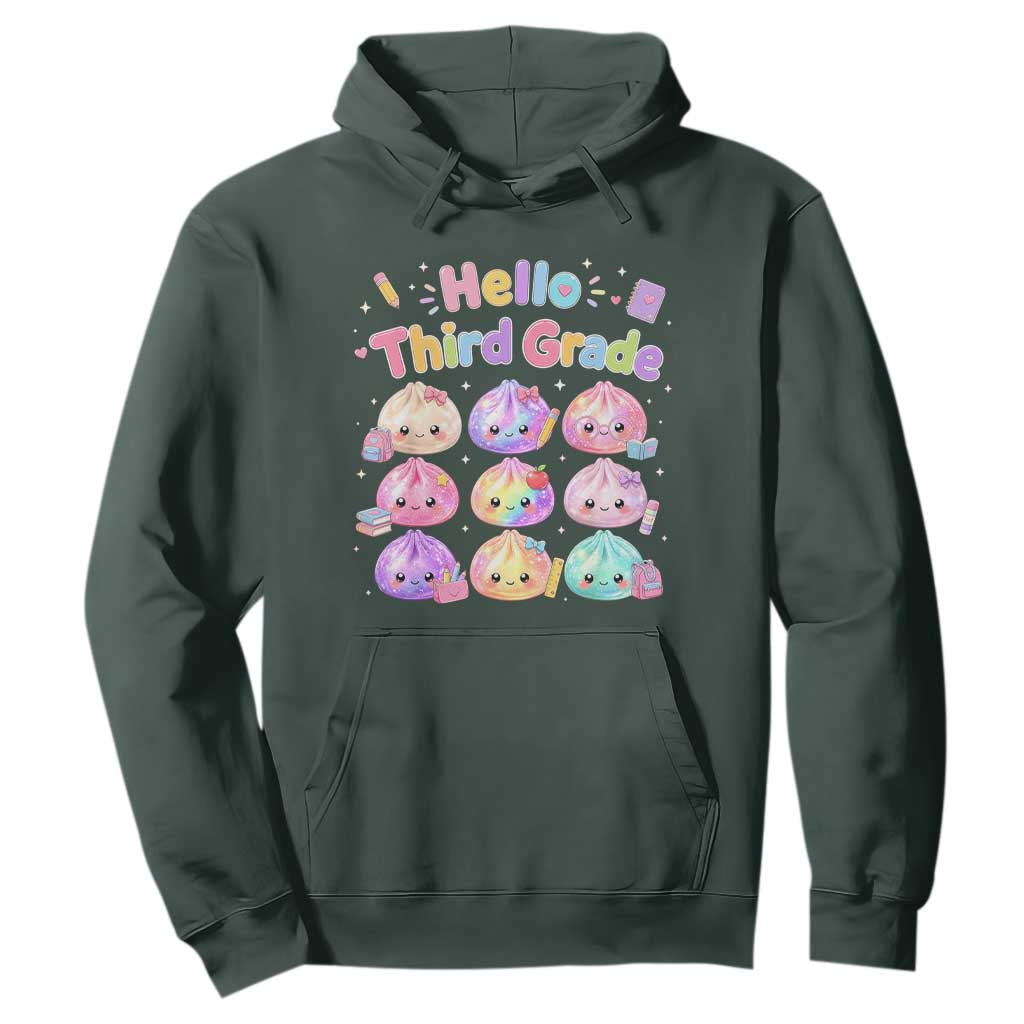 Hello Third Grade Kawaii Glitter Dumplings Graphic Hoodie Cute Back To School 3rd Grade Girls