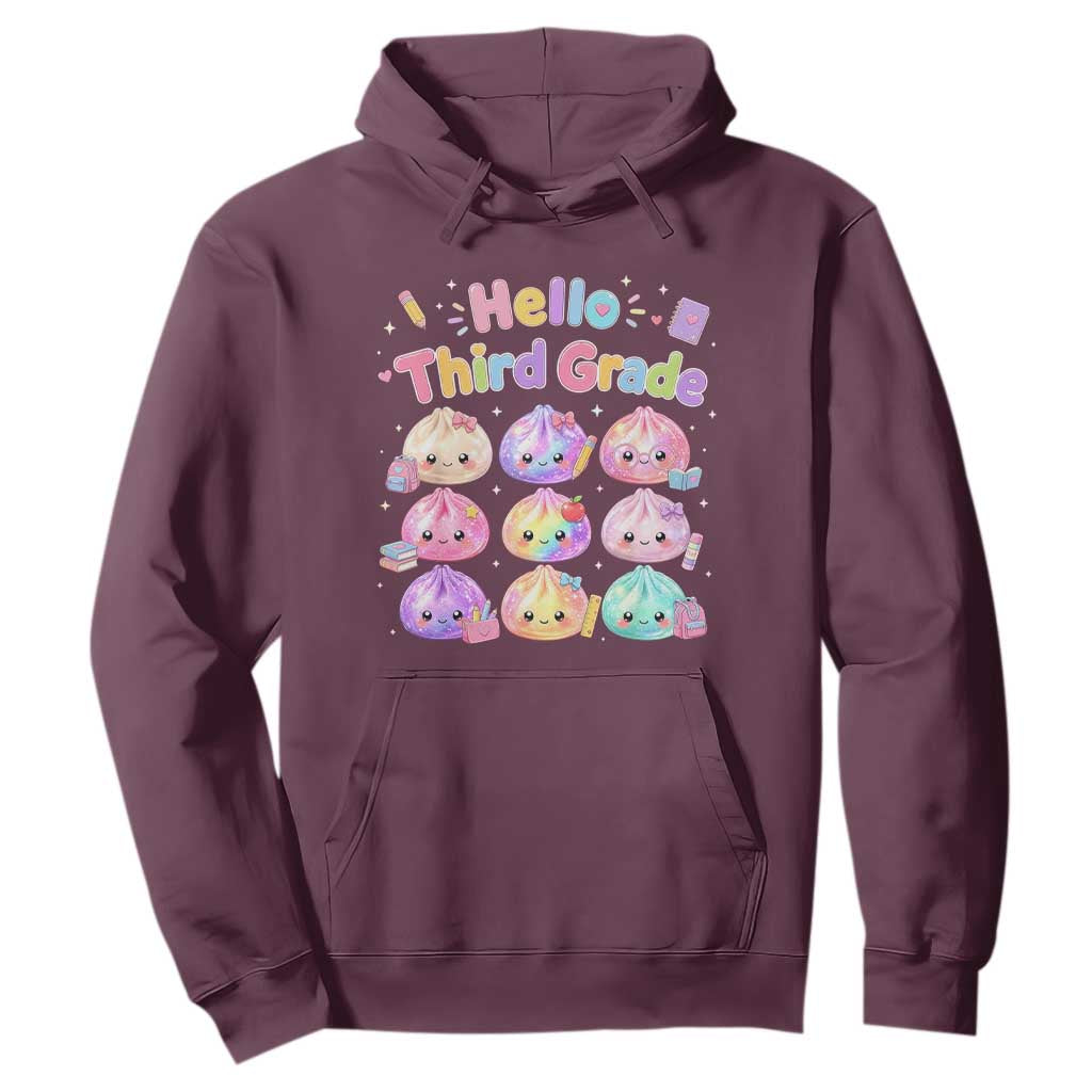 Hello Third Grade Kawaii Glitter Dumplings Graphic Hoodie Cute Back To School 3rd Grade Girls
