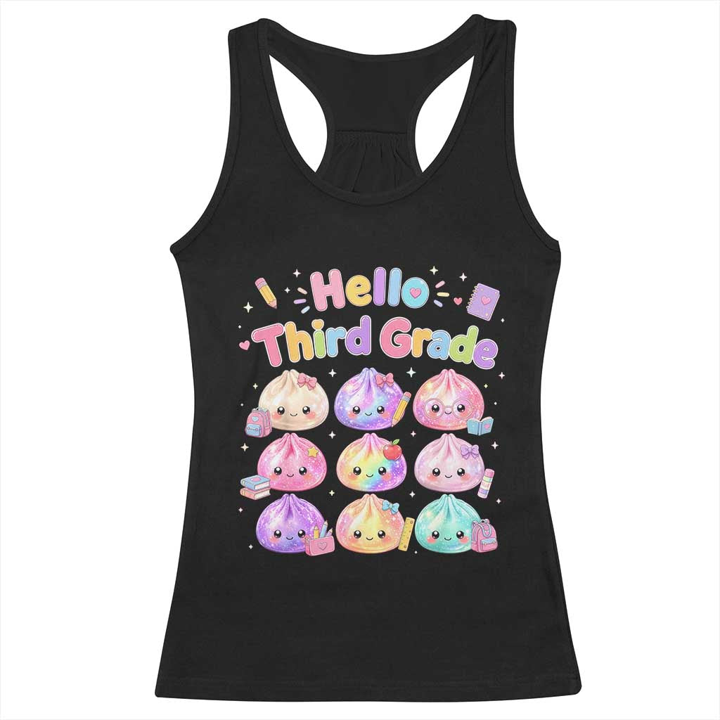 Hello Third Grade Kawaii Glitter Dumplings Graphic Racerback Tank Top Cute Back To School 3rd Grade Girls