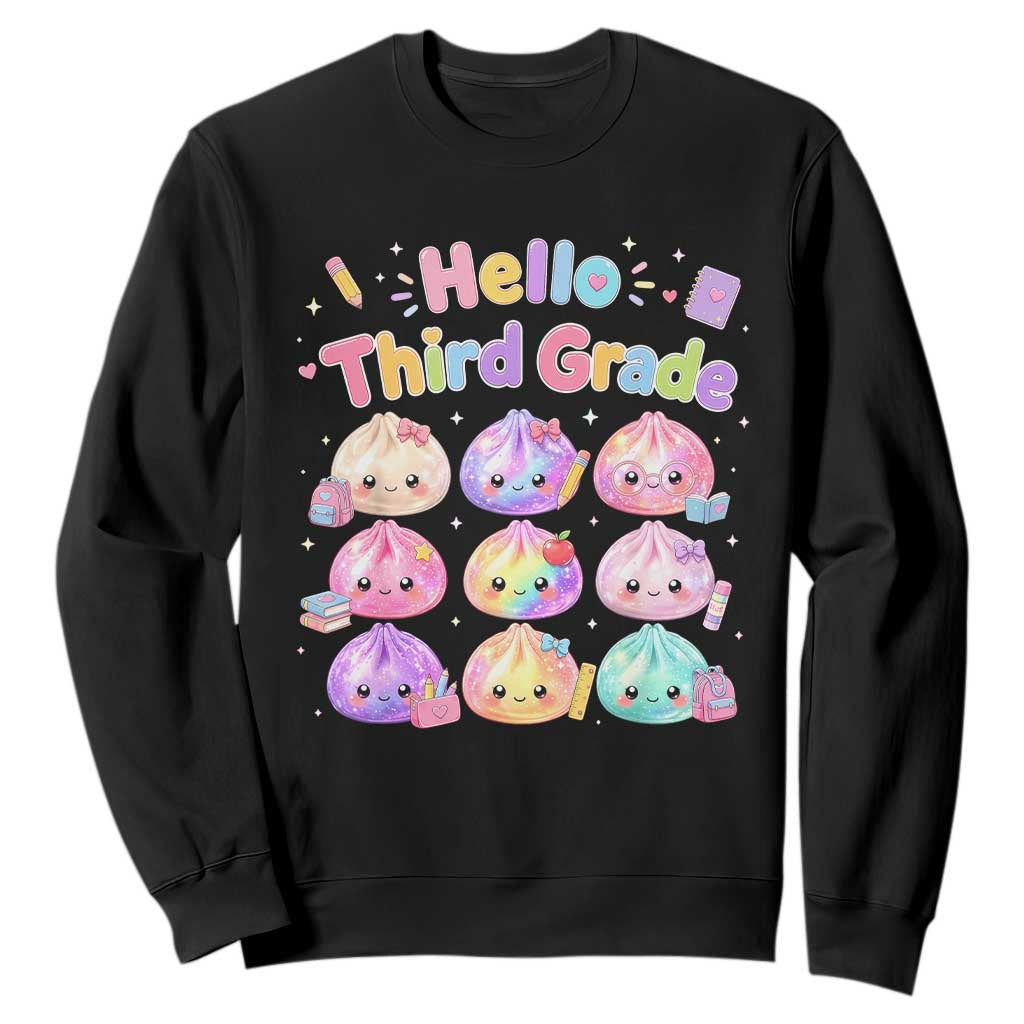 Hello Third Grade Kawaii Glitter Dumplings Graphic Sweatshirt Cute Back To School 3rd Grade Girls