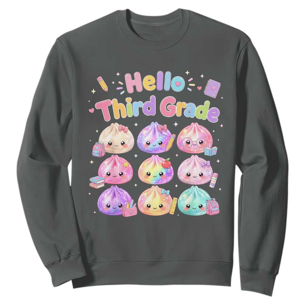 Hello Third Grade Kawaii Glitter Dumplings Graphic Sweatshirt Cute Back To School 3rd Grade Girls