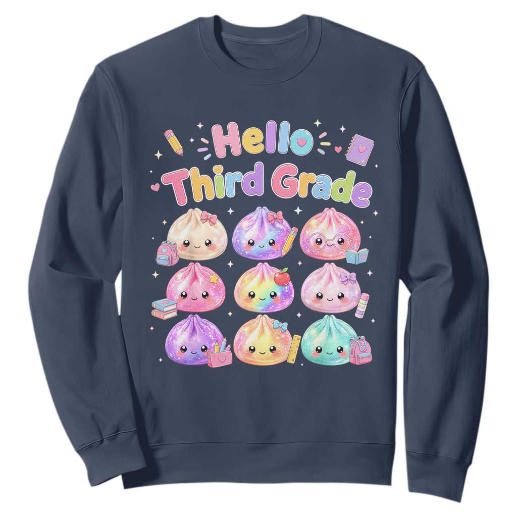 Hello Third Grade Kawaii Glitter Dumplings Graphic Sweatshirt Cute Back To School 3rd Grade Girls