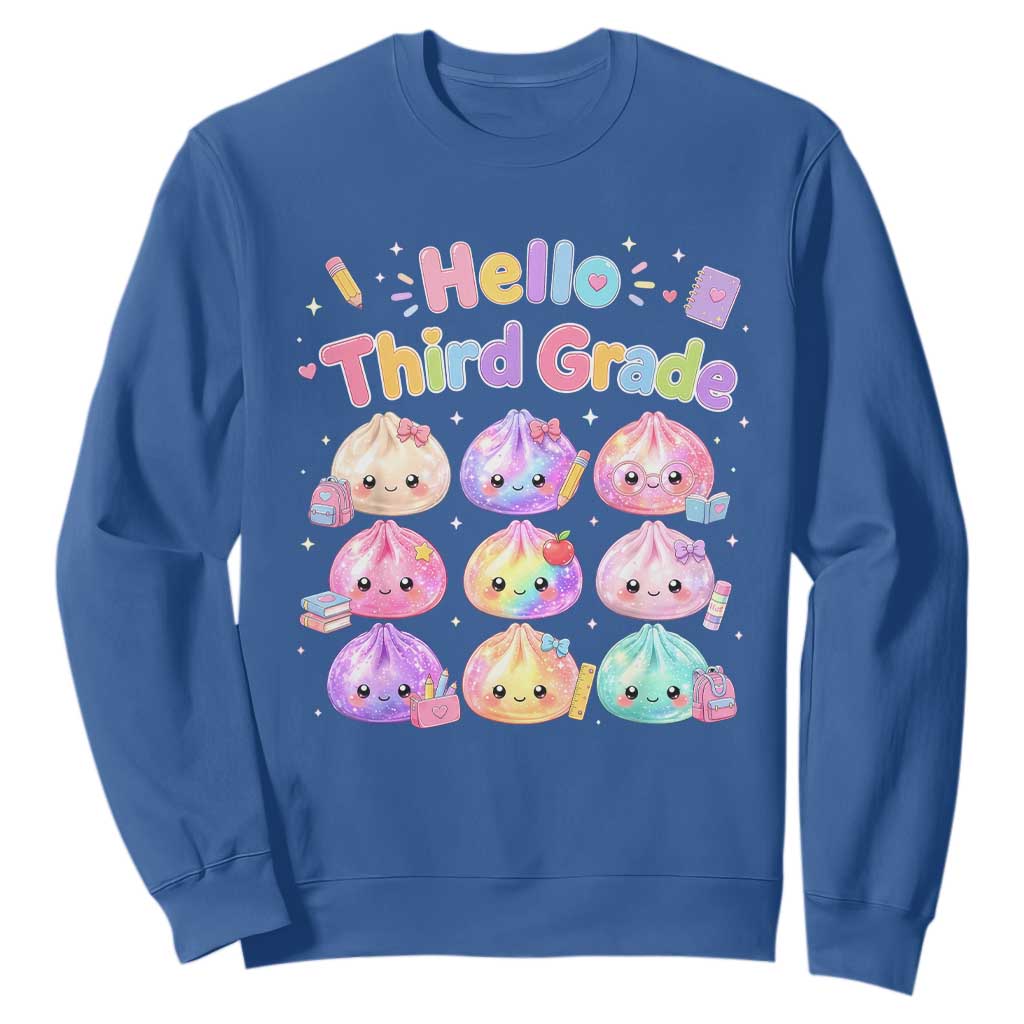 Hello Third Grade Kawaii Glitter Dumplings Graphic Sweatshirt Cute Back To School 3rd Grade Girls