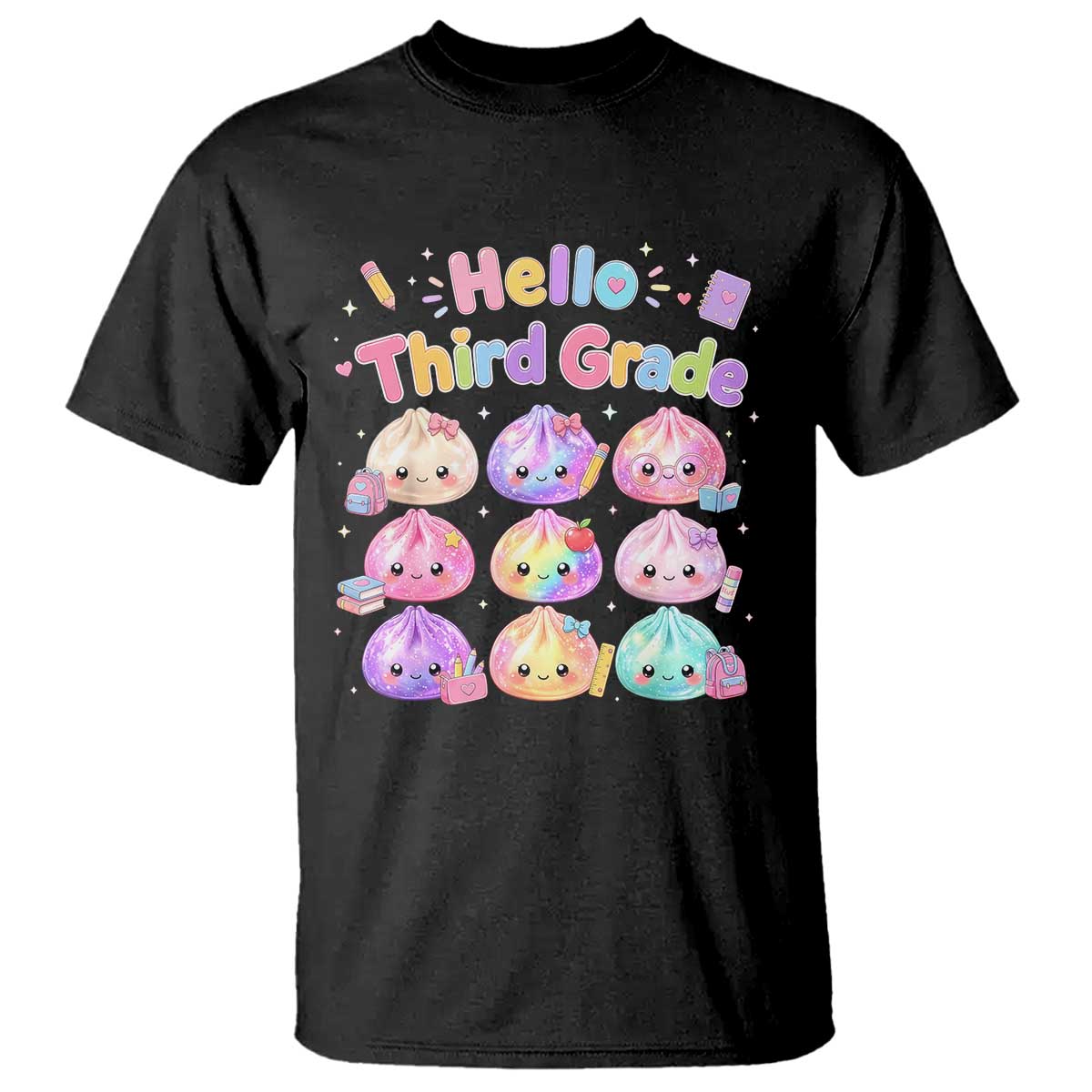 Hello Third Grade Kawaii Glitter Dumplings Graphic T Shirt Cute Back To School 3rd Grade Girls