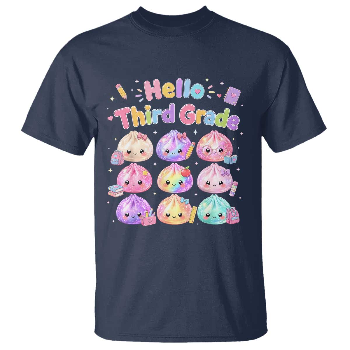 Hello Third Grade Kawaii Glitter Dumplings Graphic T Shirt Cute Back To School 3rd Grade Girls