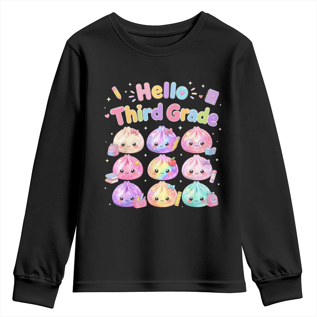 Hello Third Grade Kawaii Glitter Dumplings Graphic Youth Sweatshirt Cute Back To School 3rd Grade Girls