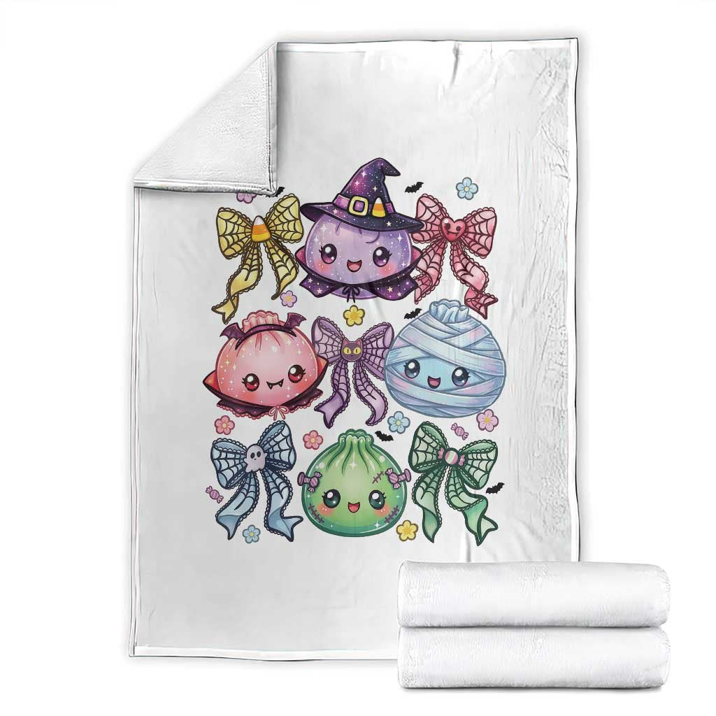 Kawaii Halloween Glitter Dumplings Coquette Bows Graphic Throw Blanket Cute Spooky Witch Mummy Vampire
