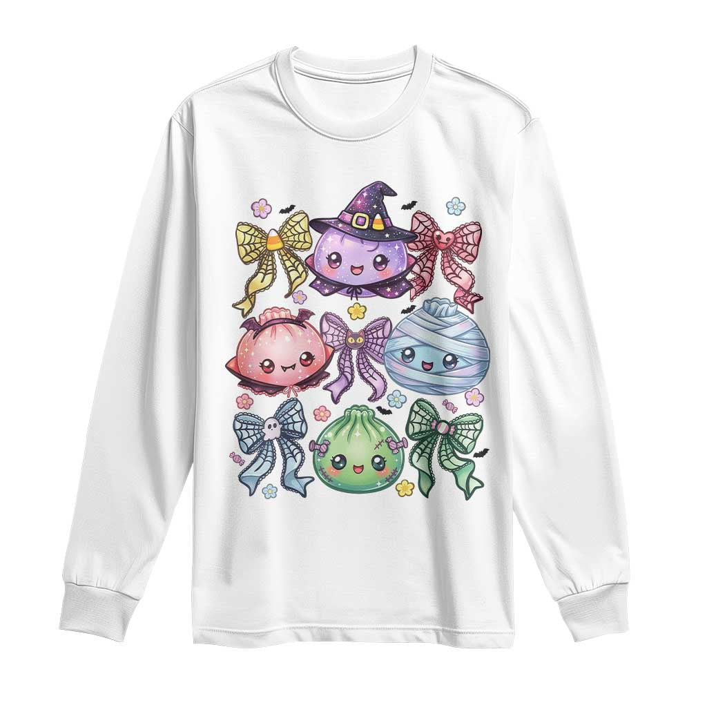 Kawaii Halloween Glitter Dumplings Coquette Bows Graphic Long Sleeve Shirt Cute Spooky Witch Mummy Vampire